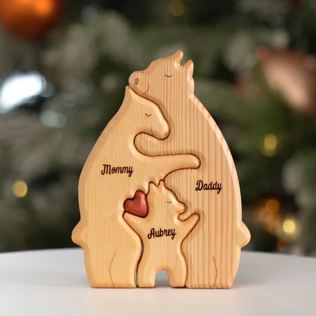 Személyre szabott fa családi medve puzzle 
